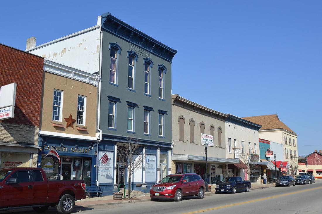 Storefronts on the west side of South Main Street, New Carlisle