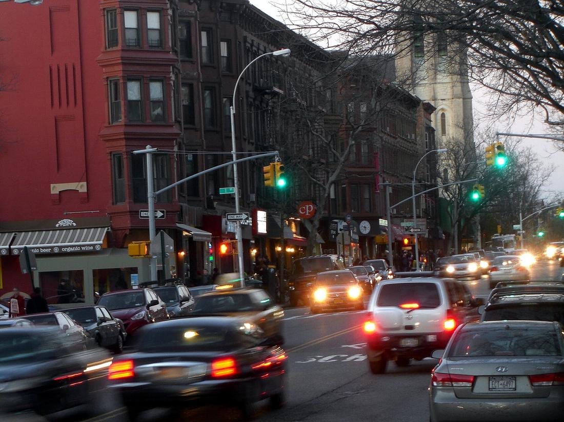 Storefronts and apartments at 7th Avenue and 1st Street, Park Slope