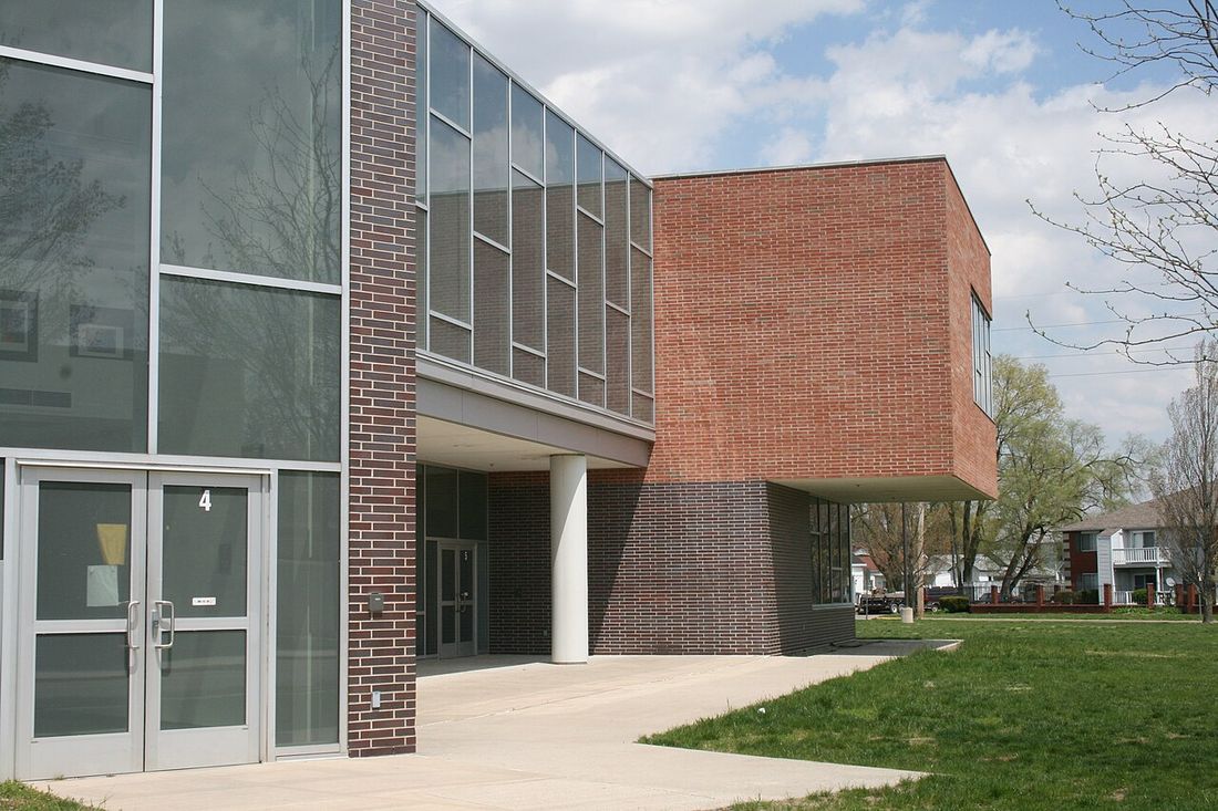 The brick entrance of a modern school building