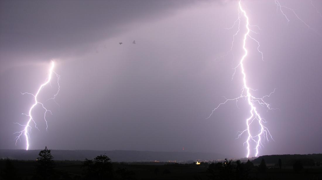 Lightning striking during an overnight storm