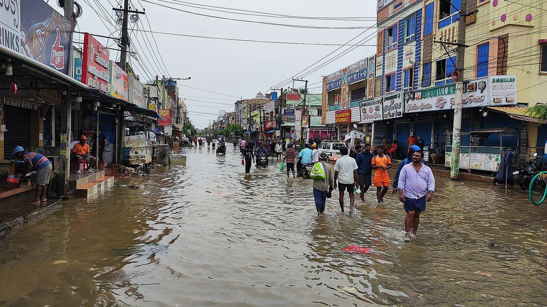 Flood water covering a main road